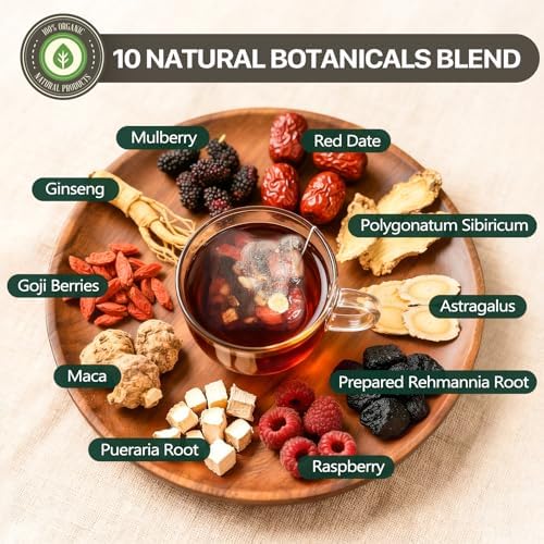 Ginseng Ten Treasures Tea Kidney Tea, Chinese Traditional Herbal Tea, Natural Kidney Cleanse Detox Teas for Women & Men, 10 Precious Ingredients Formula (2 Pack/60 Bags)