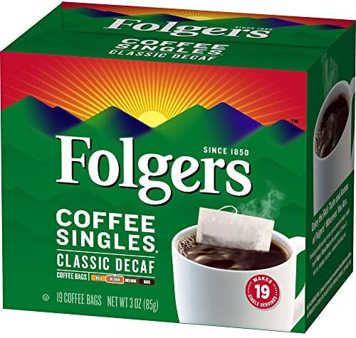 Folgers Coffee Singles Classic Decaf Medium Roast Coffee, 19 Single Serve Coffee Bags