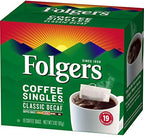 Folgers Coffee Singles Classic Decaf Medium Roast Coffee, 19 Single Serve Coffee Bags