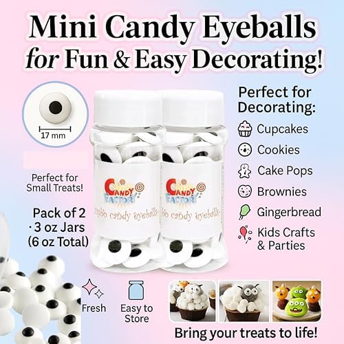 Edible Candy Eyeballs, 17 mm Size, 3 Oz Pack of 2 (Total 6 Oz), Perfect for Decorating Cookies, Cupcakes, Cakes, Holiday Treats, Kosher