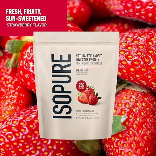 Isopure Low Carb 100% Pure Whey Isolate Protein Powder, Lactose Free, Gluten Free, With Vitamins, Strawberry, 25g Protein Per Serving, 1 Lb, 14 Servings (Packaging May Vary)