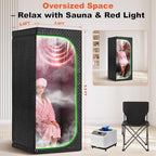 Portable Full-Body Steam Sauna Tent for Home – Large Indoor Personal Sauna with 9 Heat Levels, 3L Steamer, Remote, Foldable Chair and Transparent Window (Red Light Version, Black)
