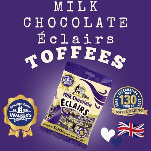 Walkers Nonsuch Milk Chocolate Eclairs 5.29 oz (150g) - Traditional British Chewy Butter Toffee Candy, Classic English Creamy Toffee Sweets, Imported UK Chocolates Gourmet Gift