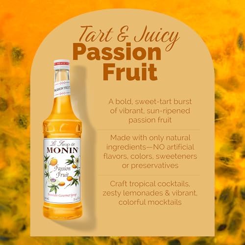 Monin - Passion Fruit Syrup, Sweet Tropical Flavors, Great for Teas, Sodas, & Cocktails, Natural Flavors, No Artificial Sweeteners or Ingredients, Gluten-Free, Vegan, Non-GMO, Clean Label (750ml)