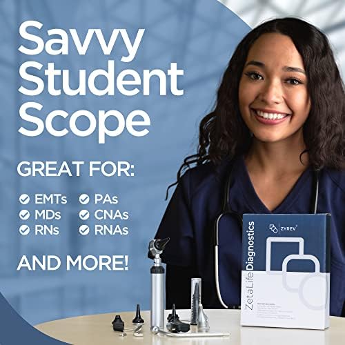 Zyrev Otoscope Oph Diagnostic Set - 34 Piece Medical and Nursing Student Otoscope/Opthalmoscope Kit - with Leather Case for Educational and Professional Settings (Advanced)