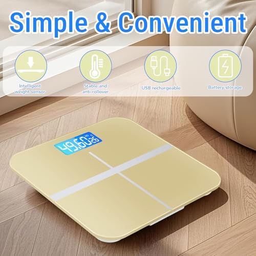 Weight Scales Bathroom, Smart Scale for Body Weight Accurate Measurement, Tempered Glass Digital Bathroom Scale, Weight Scale for Home(Luxury Gold Color)