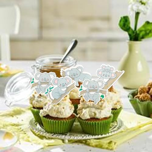 60 Pack Edible Koala Cupcake Toppers Glitter Wild Animal Cupcake Picks Water Paper Koala Birthday Cupcake Decorations Baby Shower Birthday Theme Party Cake Decorations Supplies