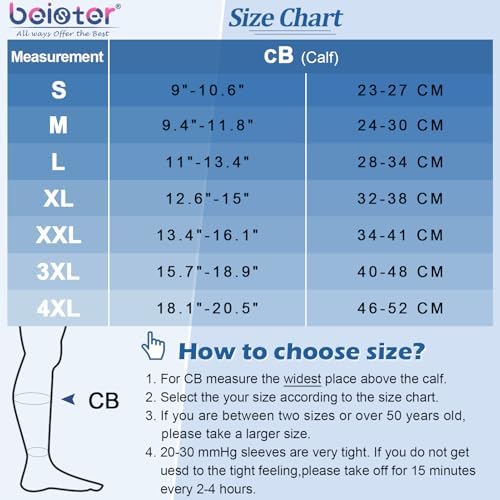 beister 1 Pair Compression Calf Sleeves (20-30mmHg), Perfect Calf Compression Socks for Running, Shin Splint, Medical, Calf Pain Relief, Air Travel, Nursing, Cycling