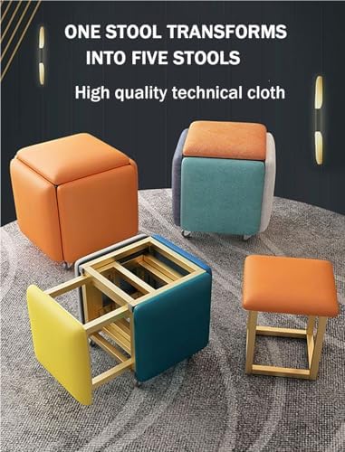 5 in 1 Nesting Ottoman Stool, Stackable Stools Swivel Casters, Foot Stools and Ottomans, Rolling Ottoman Chair, Cube Stool Ottoman(Light Gray,17.7 * 17.7 * 18.9in)