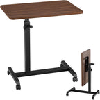 COMHOMA Adjustable Overbed Bedside Table with Lockable Wheels, Foldable Mobile Rolling Laptop Desk, Height Adjustable Standing Desk Bed Table for Hospital and Home Use, Walnut