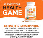 Organic Turmeric Curcumin with Black Pepper Extract 2000mg - High Absorption Ultra Potent Supplement - 95% Curcuminoids - Vegan, Non GMO - 120 Capsules