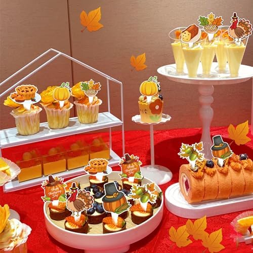 73pcs Thanksgiving Cupcake Toppers Fall Cake Topper Turkey Pumpkin Food Picks For Thanksgiving Day Cake Decorations Fall Themed Party Supplies