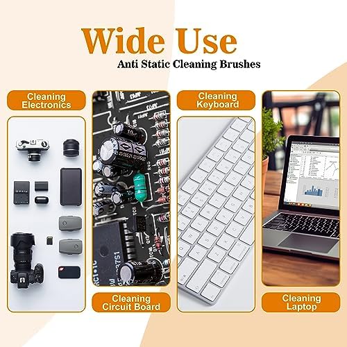 Small Portable Nylon Anti Static Brushes Electronics Computer Keyboard Laptop Cleaning Brush Kit (Black, Set of 8)