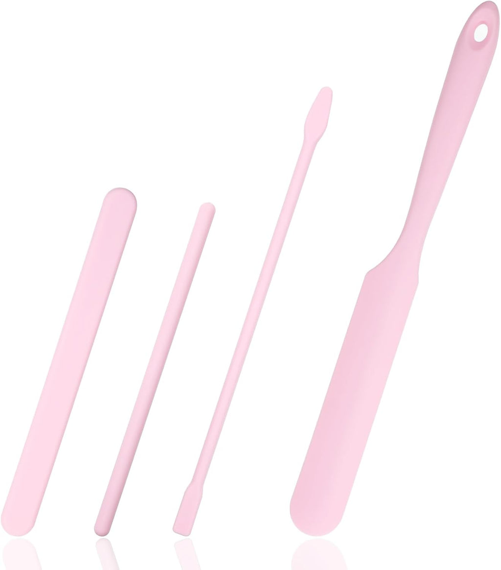 4 PCS Non-Stick Wax Spatulas Set, Silicone Wax Applicator Different Sizes Scrapers Reusable Silicone Stirring Stick For Home Salon Body Use (Pink)