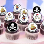 Pirate Edible Cupcake Toppers, Treasure Theme Edible Cake Decorations, Pirate Party Decorations for Cake Decorating, Pirates-Treasure Cookie Toppers for Birthdays PRECUT 24 x 4cm / 1.5 inch