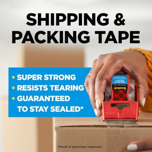 Scotch Heavy Duty Shipping Packaging Tape, Clear, Split-Resistant, 1.88 in x 27.7 yd per Roll (1000 inch), 6 Rolls, 6 Dispensers (6000 inches Total) – Box Tape