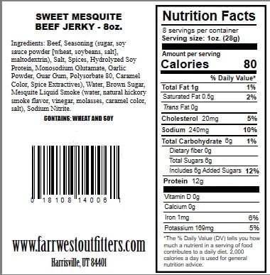 Farr West Outfitters Beef Jerky, (8 OZ, Sweet Mesquite)