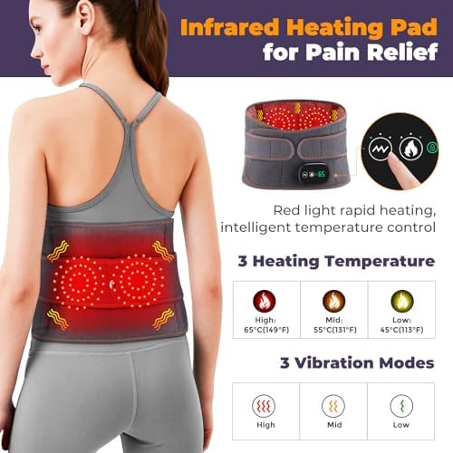 Heated Back Brace, Cordless Heating Pad for Back Pain Relief, Lower Back Massager with 3 Heating and Vibrations, Lumbar Supports Belt