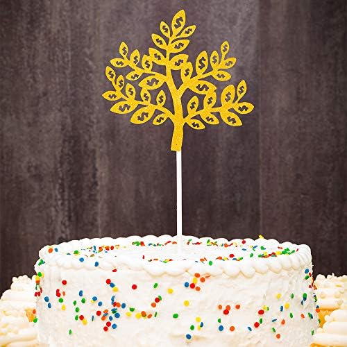 Restaurantware Top Cake 7 X 4.5 Inch Cake Toppers 10 Money Tree Design Cake Topper Inserts - Durable With Glitter Detail Gold Paper Cake Decoration Birthday Baby Shower Wedding Supplies
