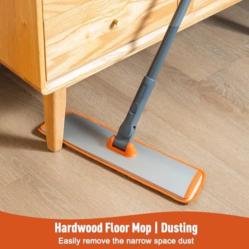 Microfiber Mop Floor Dust Mop with Extendable Long Handle, Flat Mop with 4 Reusable Pads and 1 Dirt Removal Scrubber, Suitable for Home Kitchen Bathroom Living Room Cleaning