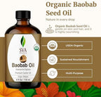 SVA Baobab Seed Oil Organic - 4 Fl Oz – 100% Natural Cold Pressed Organic Baobab Oil - for Face, Skin Care, Hair Care, Scalp Massage & Body Massage – Carrier Oil with Dropper