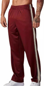 Men's Athletic Track Pants with Side Stripes, Elastic Waistband Sports Jogger Trousers for Gym, Workout, and Casual Wear