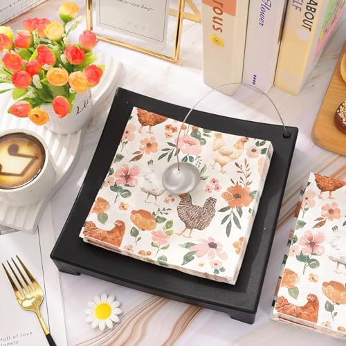 20Pcs Hens Paper Napkins Watercolor Floral Chicken Disposable Luncheon Napkin Rustic Flower Poultry Dessert Dinner Hand Napkin for Farmhouse Supplies