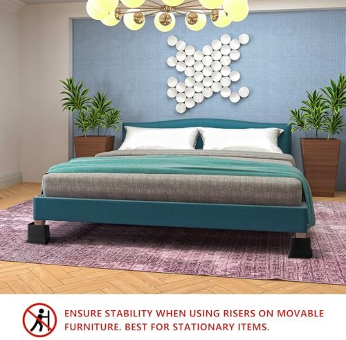 Bed Risers 4 inch Heavy Duty, 4 Pack Oversized Furniture Risers 6 inch, Black Bed Lifts Risers for Table, Sofa, Chair, Couch, Desk, Bed Frame Risers Supports Up to 6,500 Lbs