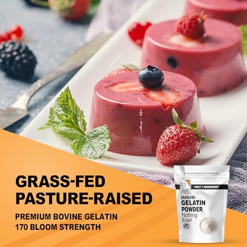 It's Just - 100% Gelatin Powder (2lb) Unflavored, Heavy Metal Tested, Grass-Fed Bovine (Beef) Source, Non-GMO, Keto Friendy, Perfect for Marshmallows, Gummies, Desserts, 32oz
