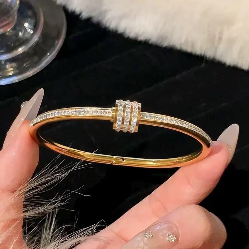 Oval Cubic Zircon Stainless Steel Gold Bangle Bracelet for Women Trendy Fashion Accessories Jewelry Gift