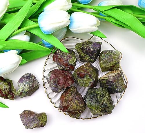 QINJIEJIE Dragon Bloodstone Raw Crystals Stones Natural Rough Gemstones Rocks Bulk Large 0.8-1.2" Gems Reiki Decorative Fountain Rock for Tumbling Cabbing Polishing Wire Wrapping Wicca 0.45 lbs