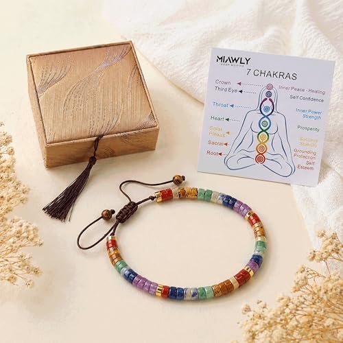 7 Chakra Bracelet for Men & Women – Handcrafted Healing Natural Stone Bracelets, Get Well Soon Energy Protection Spiritual Jewelry, Adjustable Calming Bracelet for Stress, Yoga & Meditation Gifts