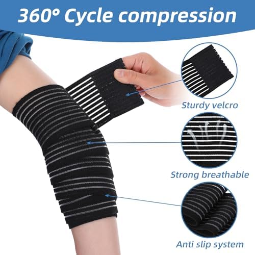 2 PCS Extra Long Elastic Knee Wrap Compression Bandage Brace Support for Legs, Black Adjustable Knee Wrap for Legs Plantar Fasciitis Stabilising Ligaments Joint Pain Basketball Soccer Football