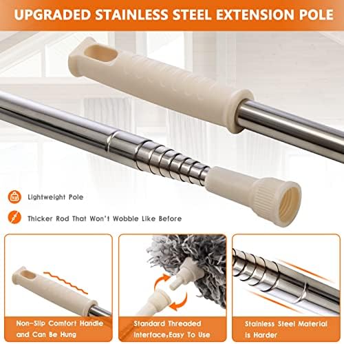 Dusters for Cleaning High Ceiling Fan, Newliton Microfiber Feather Duster with 30'' to 100'' Telescoping Extension Pole, Long Extendable Duster for Home Car Furniture Cobweb Gray
