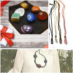 7 Chakra Natural Crystal Healing Stone Necklace Set,5 Handmade Adjustable Crystal Holder Necklaces Cord Cage Black Pink Brown White Ropes,Spiritual Jewelry Gift for Women, Yoga, Meditation