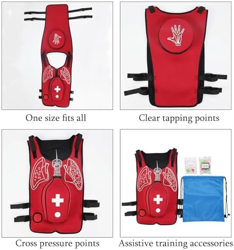 Airway Obstruction Simulation Training Vest, Anti Choking Obstruction Trainer Vest, Adjustable Shoulder Straps and Waist Belt, for Nurse & Student First Aid Teaching aldult-A-Red
