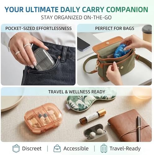 3 Pack 3 Compartment Small Pill Box, Portable Pill Case for Purse and Pocket, Moisture Proof Travel Pill Organizer for Medicine, Vitamins and Fish Oil, Small Pill Organizer Travel Case