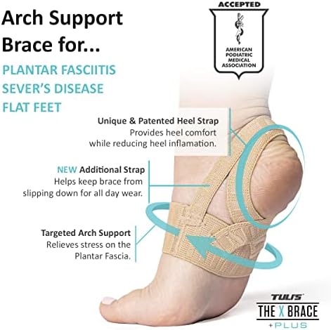 Tuli's X Brace Plus, Arch Support Brace and Compression with Added Strap for Sever's Disease, Plantar Fasciitis, and Heel Pain, 1 Pair, Medium