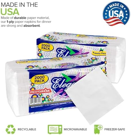 Stock Your Home 12 Inch Disposable Napkins - Made in The USA 1 Ply White Dinner Napkins - Paper Napkins for Dinner, Parties, Crafts, Daily Use - 2000 Pack
