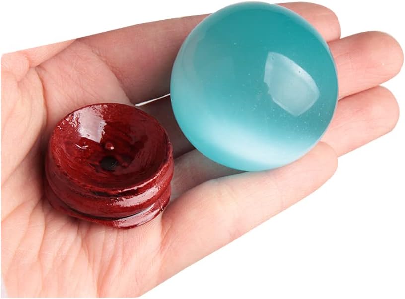 Acxico 1 pcs 40mm Rare Natural Blue Eye Cat Quartz Sphere Crystal Ball Healing Stone Decor