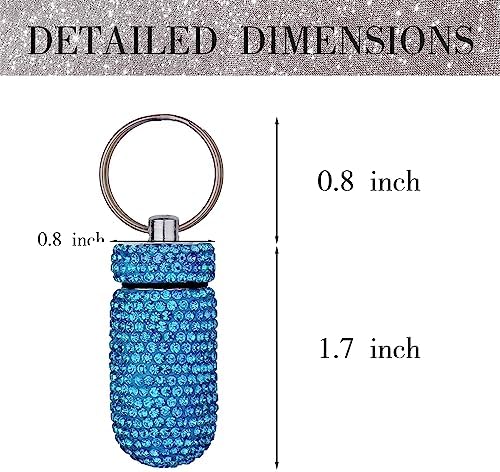 GOUWEIBA 2 Pieces Bling Pill Container Portable Pill Bottle Case Waterproof Medicine Box Crystal Diamond Mini Pill Holder Storage with Keychain for Outdoor Camping Traveling (Lake Blue, Rosy Red)