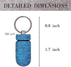 GOUWEIBA 2 Pieces Bling Pill Container Portable Pill Bottle Case Waterproof Medicine Box Crystal Diamond Mini Pill Holder Storage with Keychain for Outdoor Camping Traveling (Lake Blue, Rosy Red)