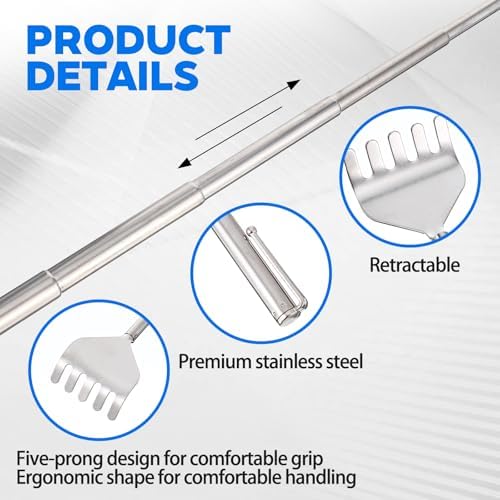 Lusofie 12 Pcs Stainless Steel Back Scratcher for Women with Pocket Clip, Extendable Back Scratcher, Christmas Stocking Stuffers, Prizes for Adults, Stocking Stuffers Metal Massage Tools