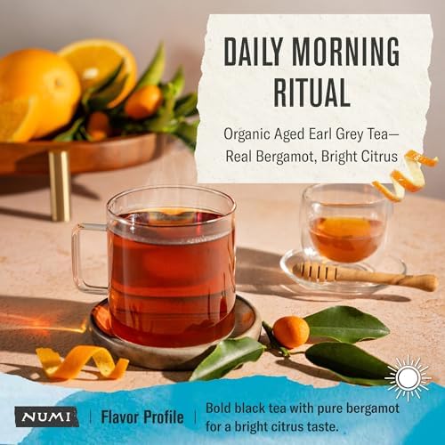 Numi Organic Aged Earl Grey Tea | 18 Black Tea Bags | Assam Black Tea with Real Bergamot | Caffeinated