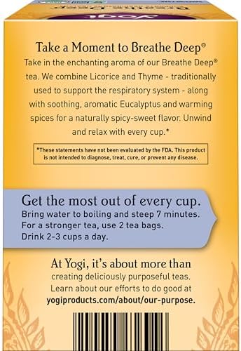 Yogi Tea Breathe Deep Tea - 16 Tea Bags per Pack (6 Packs) - Organic Respiratory Tea - Supports Respiratory Health - Includes Licorice Root, Eucalyptus Leaf, Ginger Root & Cinnamon Bark