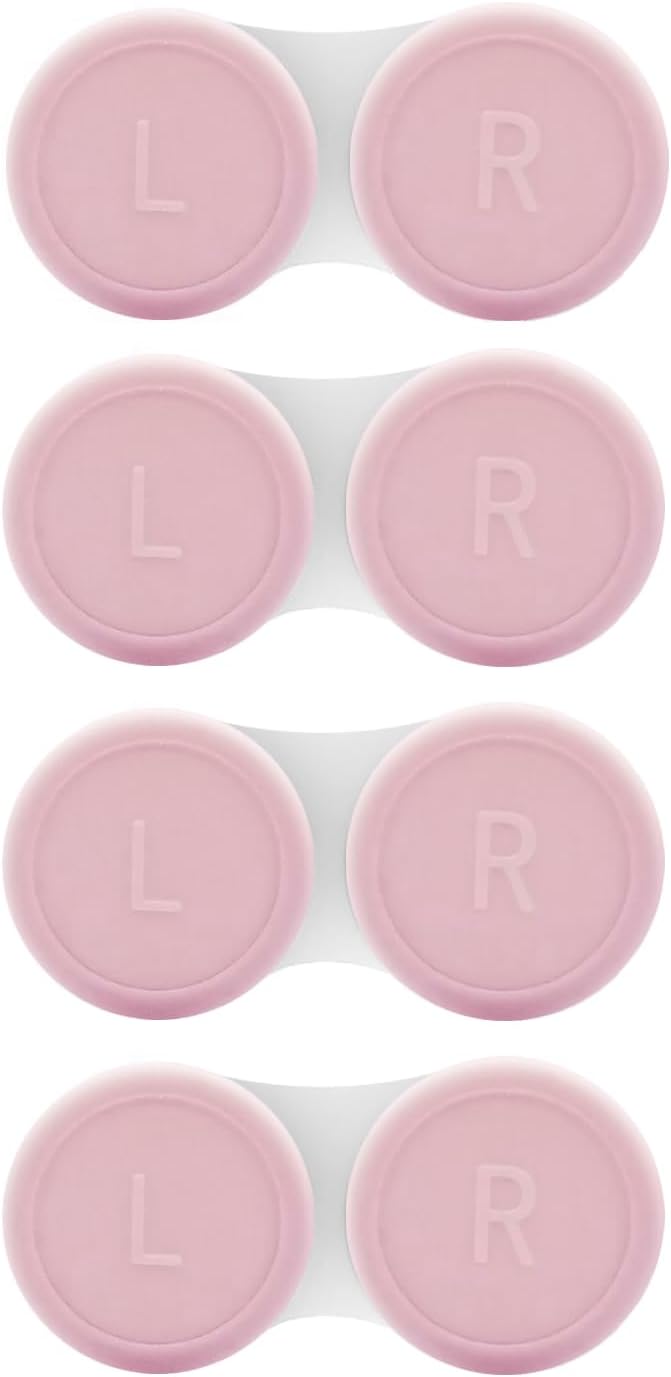 4 Pack Contact Lens Case, Contact Solution Soaking Case Replacement Kit for Travel, Daily Use (Pink)