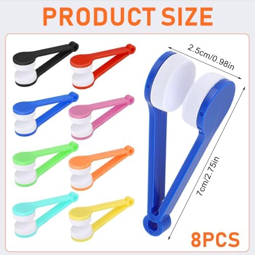 8 Pcs Eyeglass Cleaner, Mini Sun Glasses Eyeglass Microfiber Spectacles Cleaner Soft Brush Cleaning Tool, Eyeglass Cleaning Clip for Eyeglass, Sunglasses and Eye Glasses