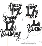1 PCS Happy 17th Birthday Cake Topper Glitter Cheers to 17 Years Birthday Cake Pick Seventeen Hello 17 Cake Decoration for Happy 17th Birthday Anniversary Theme Party Decorations Supplies Black
