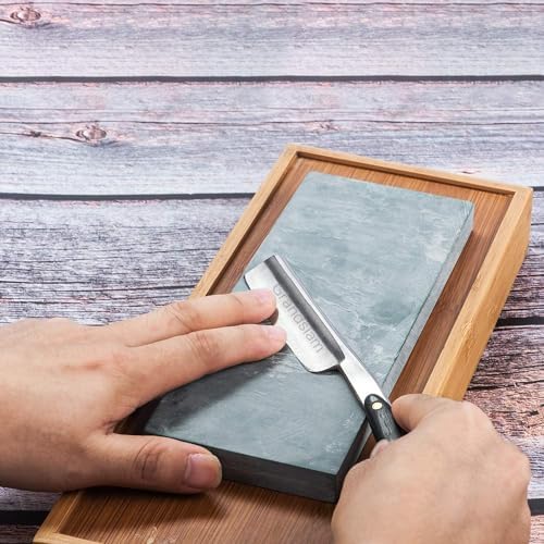 Grandslam Straight Razor Shave Ready Handmade Sharpened, 420 Steel Straight Razor Blade, 2 Layers Long Leather Canvas Strop, Sharpening Stone,2 Side Grit 3000 Waterstone Knife Sharpener