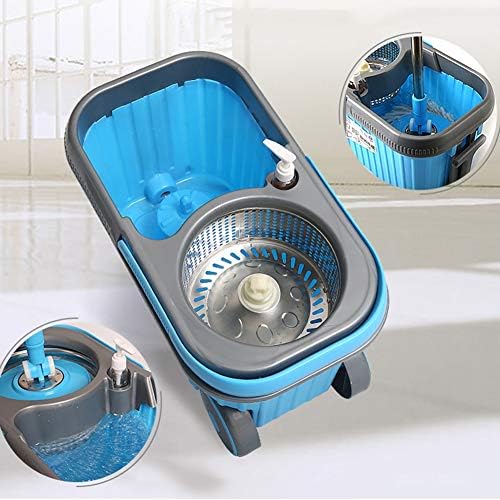 Rotating mop Double Drive Hand Pressure Automatic Drying Mop Bucket, 4 mop Heads Metal Basket